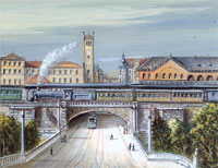 Blick vom Stadtpark zum Bahnhof um 1920