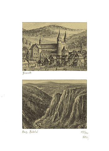 Doppelgrafik Harz-  Gernrode und Bodetal